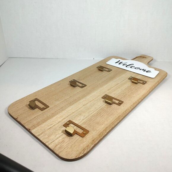 Welcome Rustic Farmhouse Decor Wooden Hanging Key Holder Organizer 6 Hooks 18" - Picture 8 of 11